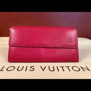 LOUIS VUITTON LV SARAH RED EPI LEATHER ENVELOPE CLUTCH CONTINENTAL WALLET